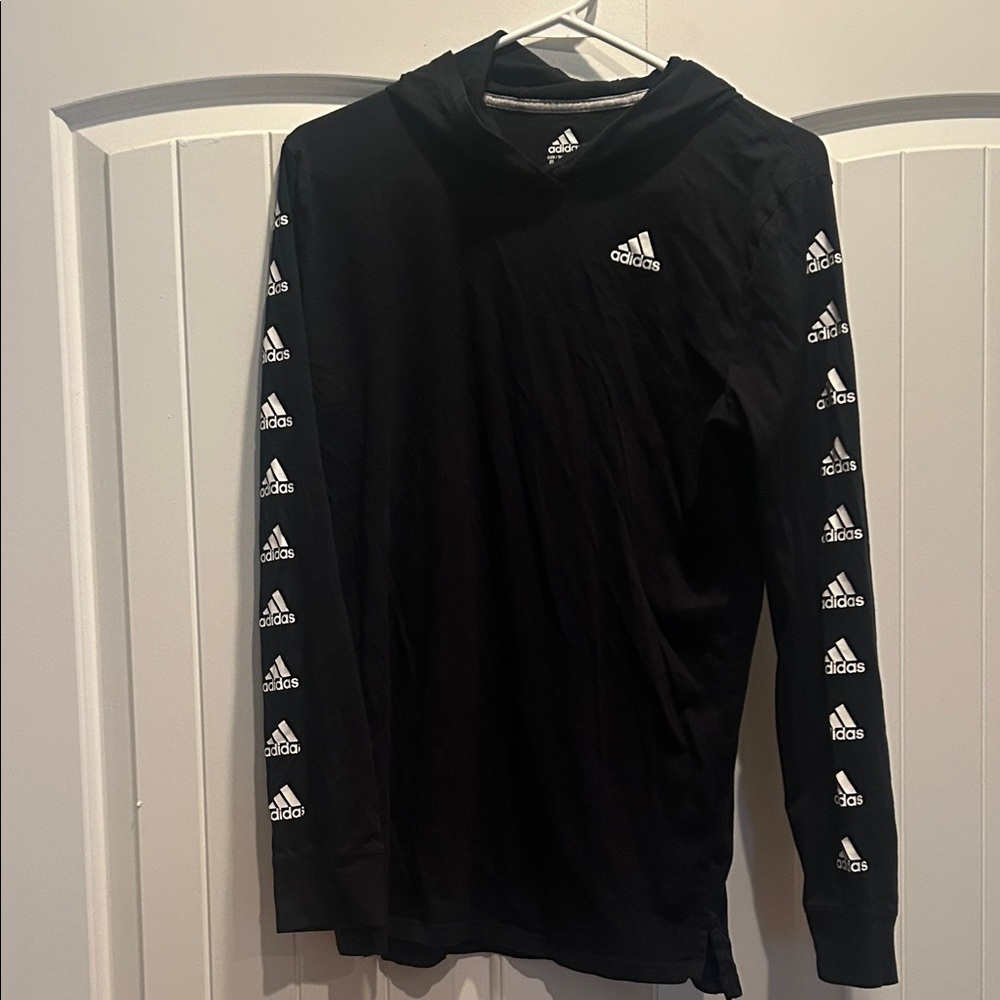 Adidas Black Tee With Hood With White Logo Accents